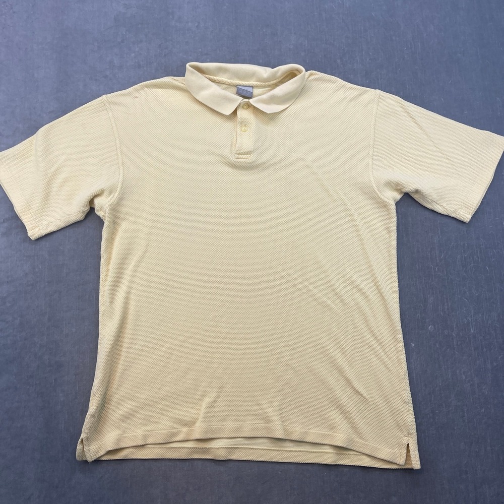 Nike Mens XL Yellow Short Sleeve Polo Shirt Pique Waffle Knit Vintage 90s